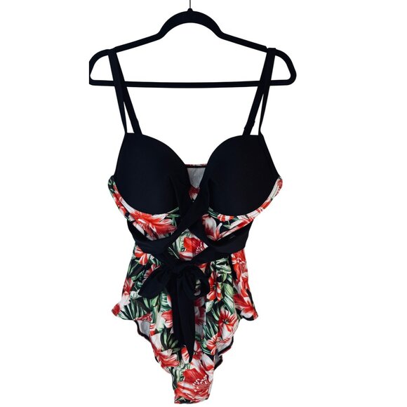 NEW 3XL Vibrant Plus Size Tropical Print Summer Vacay Trendy One Piece Swimsuit - Picture 3 of 11